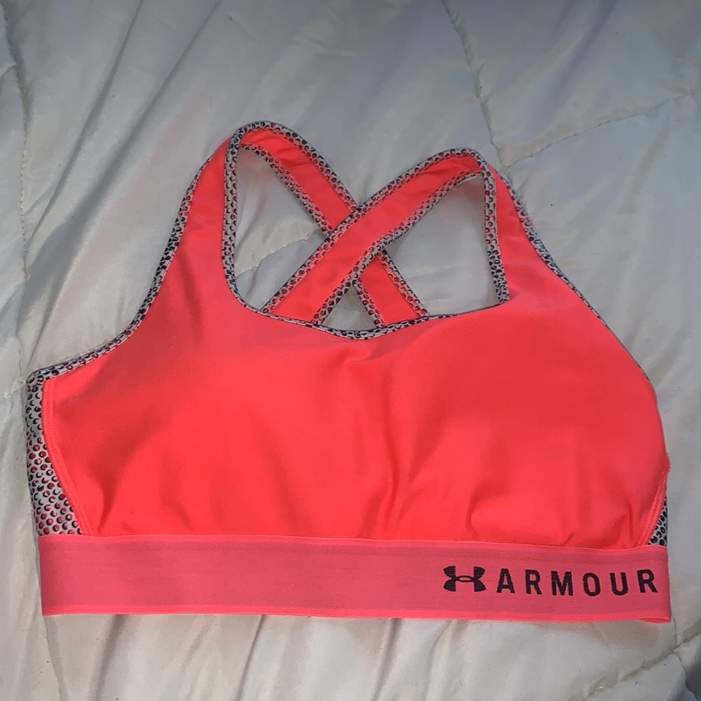 Neon pink under armour sports bra